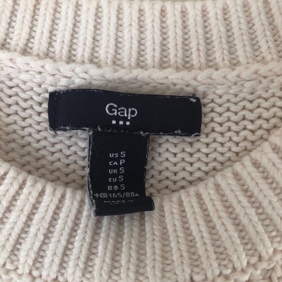 Gap Crewneck Droptail Cotton Sweater Cream/White Small - Picture 2 of 4